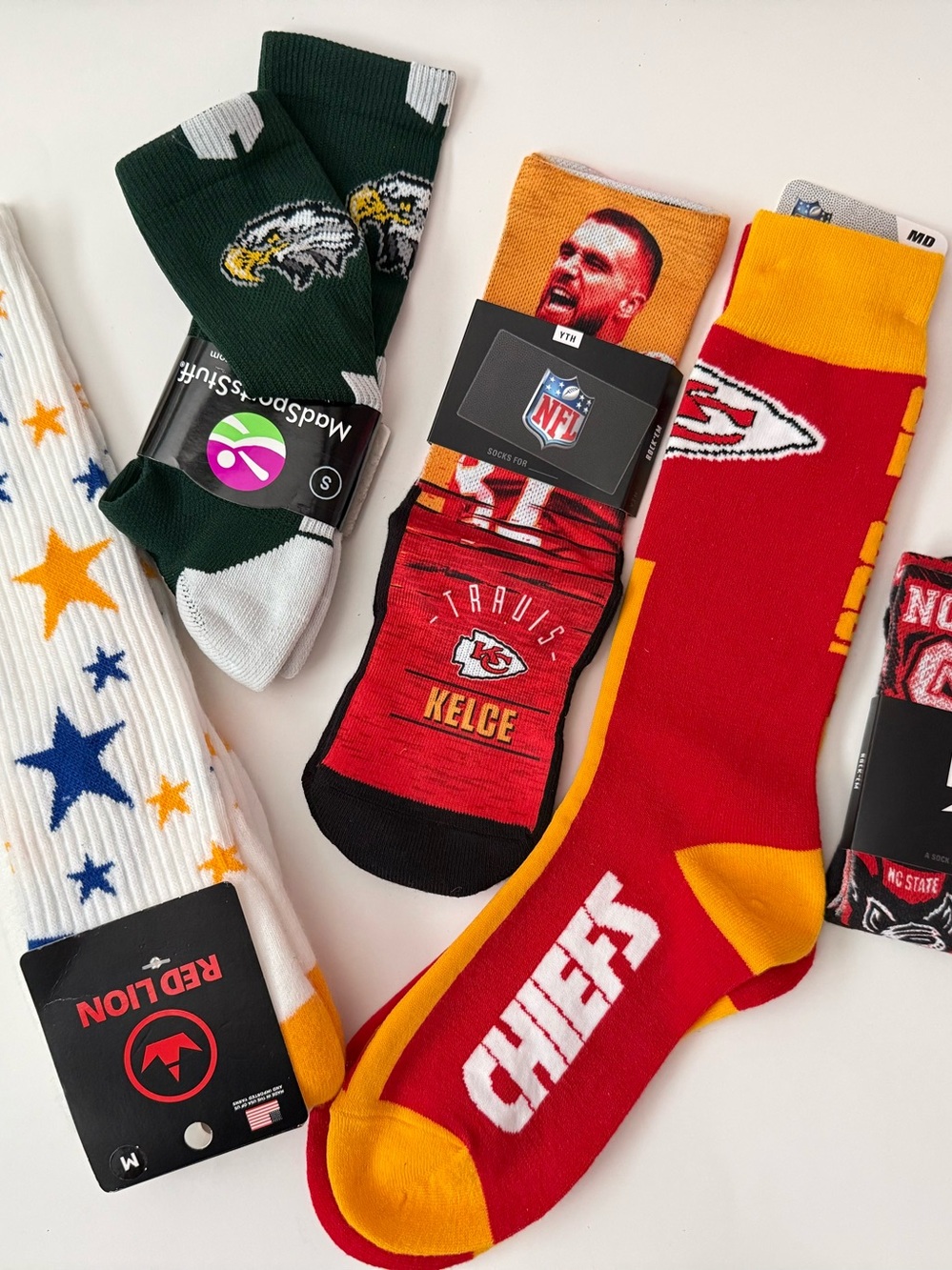 Kansas City Chiefs, NC State, KELCE, Eagles, Stars Sock Lot NWT